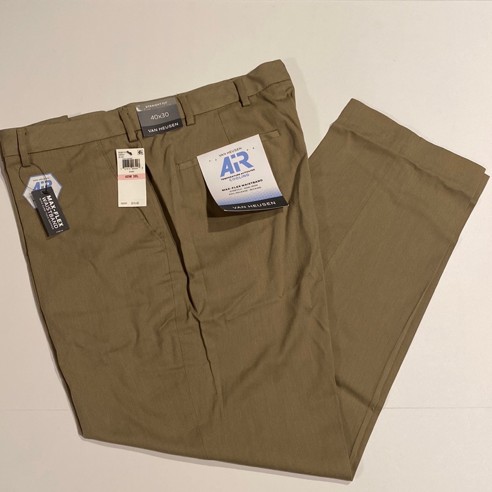 Van Heusen SZ 40 x 30 AR Cooling Straight Fit Flat Front Dress Pants New D24